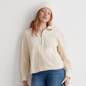 Madewell Corduroy Half-Zip Sweatshirt - Alabaster White